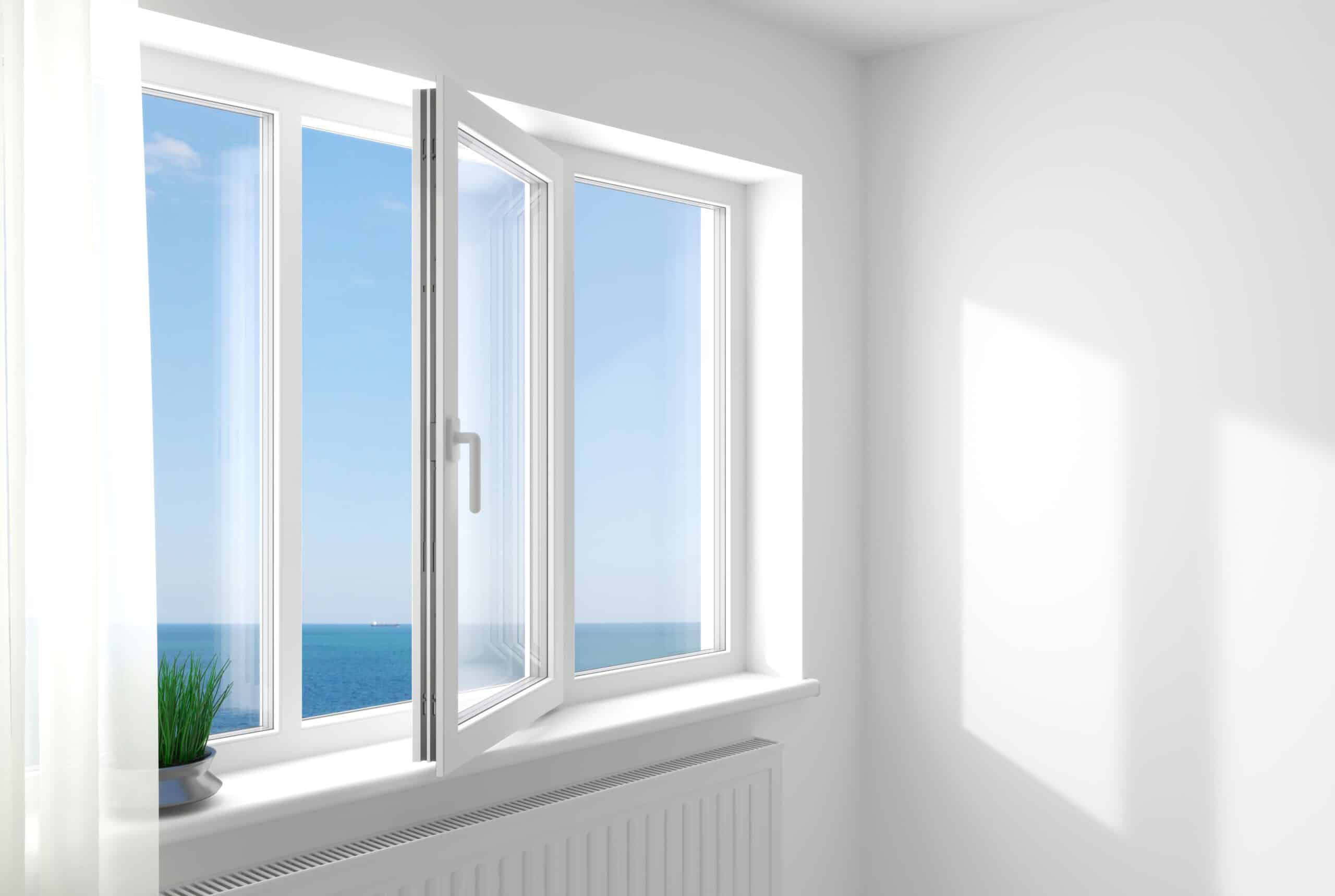 3d illustration. The open white modern plastic window in the room .